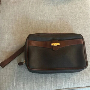 dunhill PVC & Calfskin Leather Wristlet Clutch Bag Black Brown